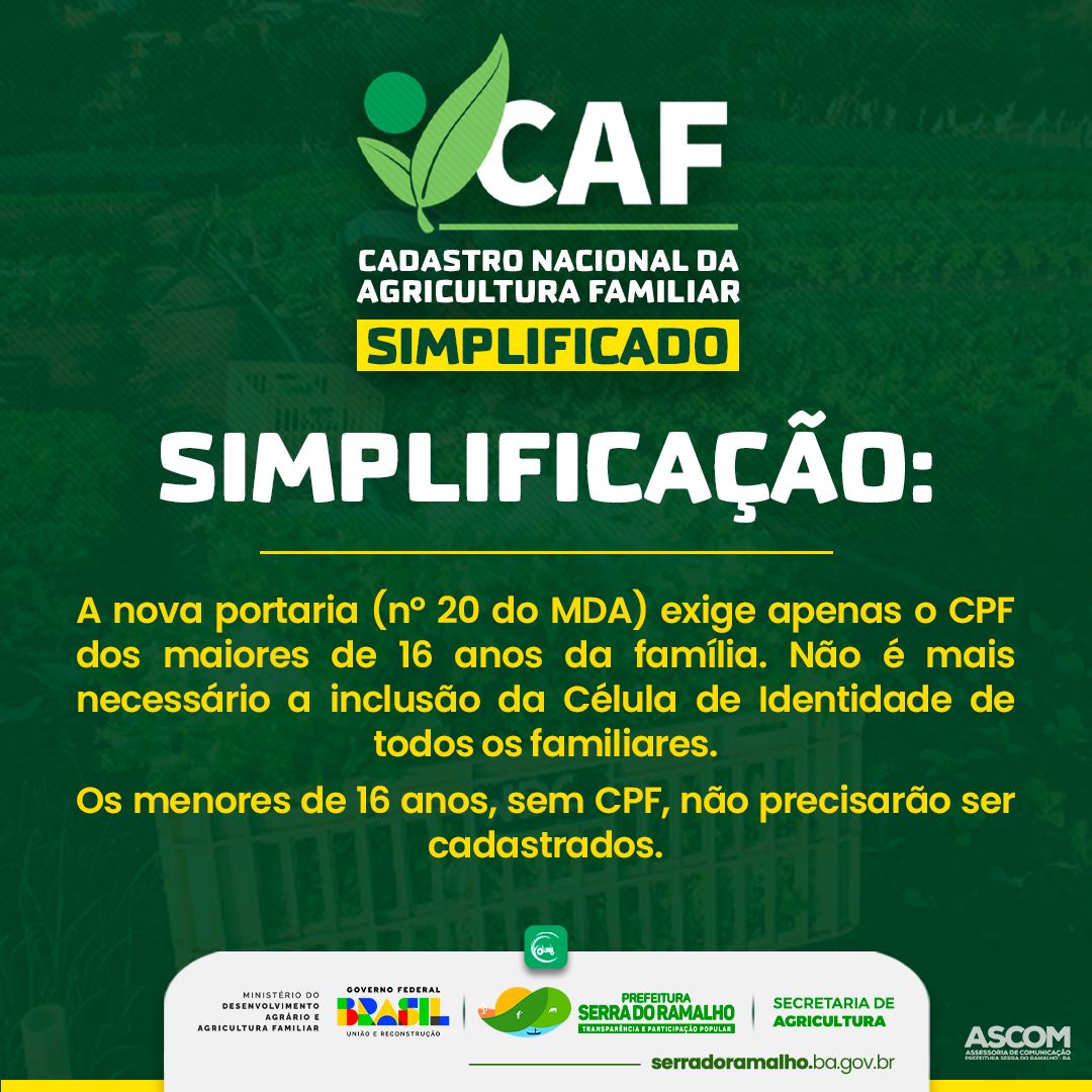 O Cadastro Nacional da Agricultura Familiar (CAF) está ainda mais simplificado!