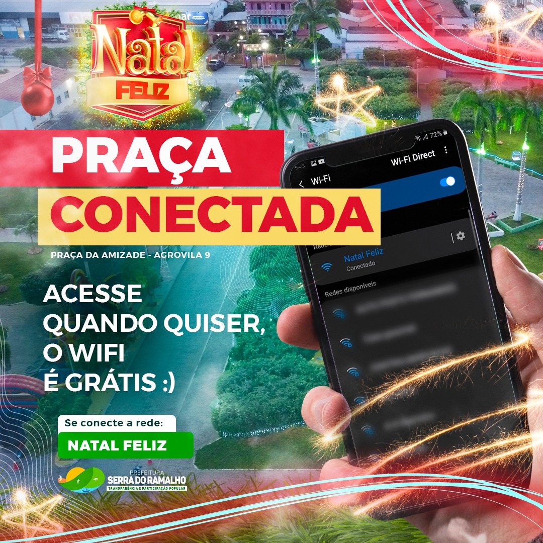 Atendendo à demanda da população, a Prefeitura de Serra do Ramalho instala internet grátis na Praça da Amizade, que está totalmente em tema natalino!
