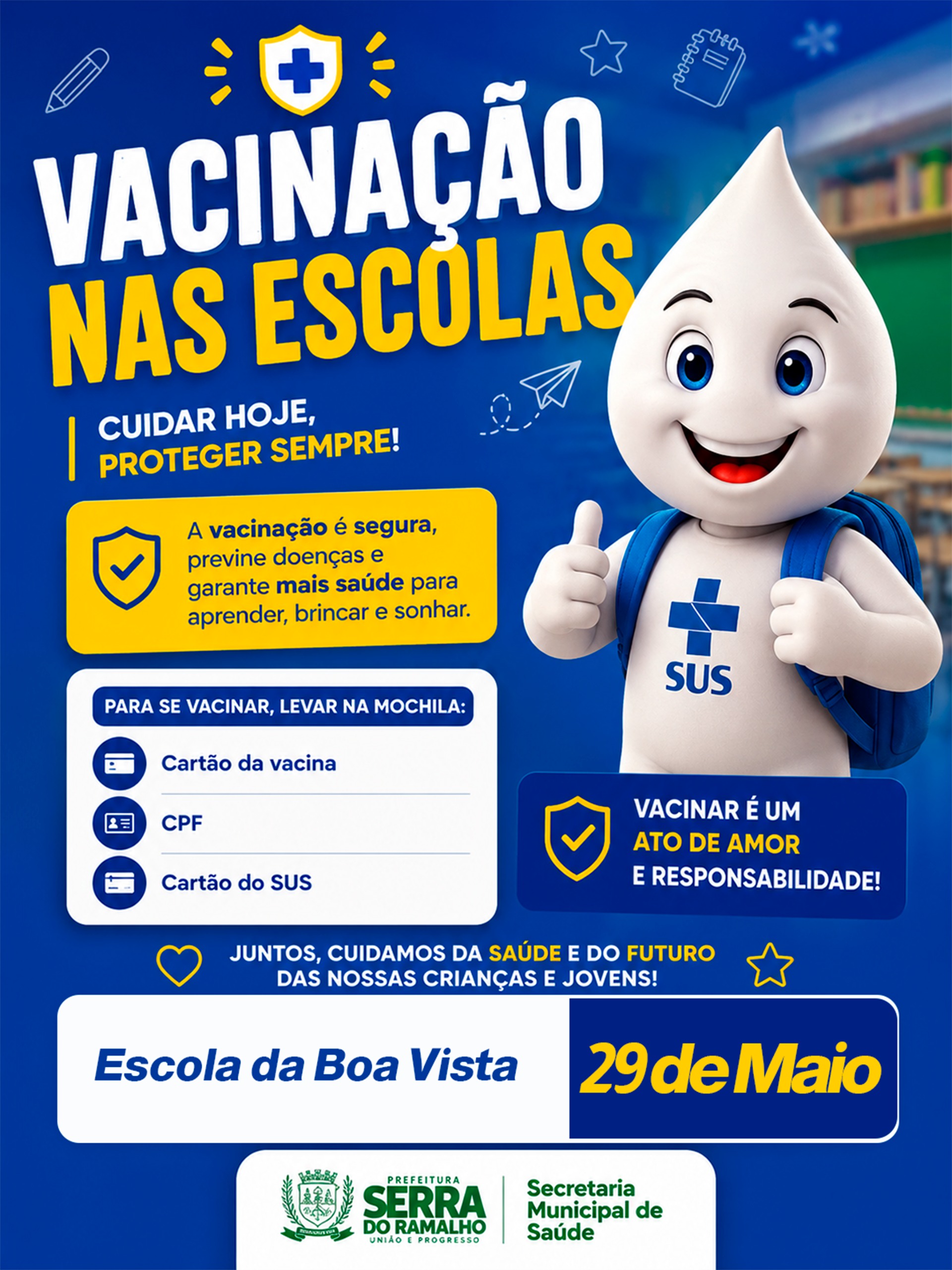 Vacinação nas Escolas acontece na Escola da Boa Vista nesta sexta-feira (29)
