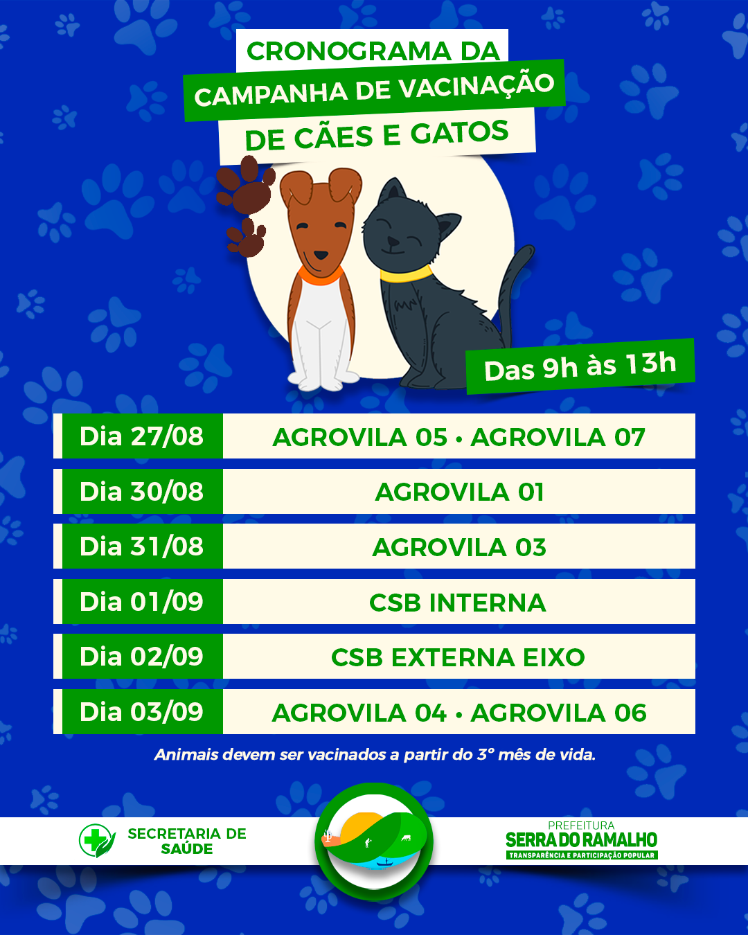 Fique atenta(o) ao cronograma de vacinação antirrábica de Serra do Ramalho!
