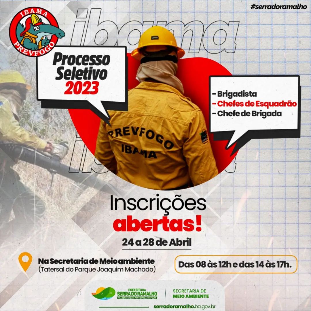 A Secretaria Municipal de Meio Ambiente comunica a abertura das inscrições para o processo seletivo de brigadistas, chefes de esquadrão e chefe de brigada do Prevfogo.