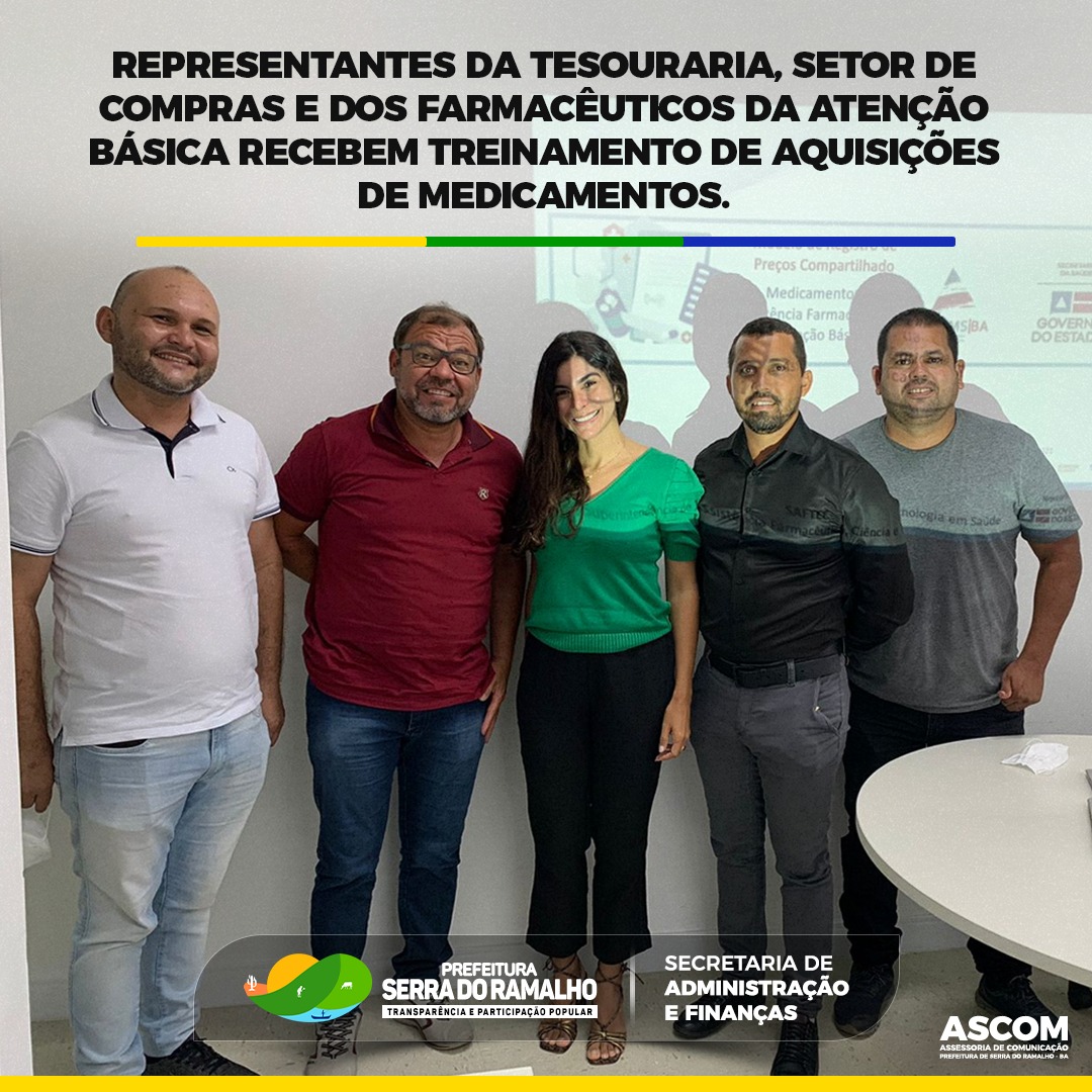 Representantes da Tesouraria, do Setor Municipal de Compras e dos Farmacêuticos da Atenção Básica, receberam ontem (14/02) um treinamento presencial acerca das aquisições de medicamentos por meio do Registro de Preços Compartilhados.