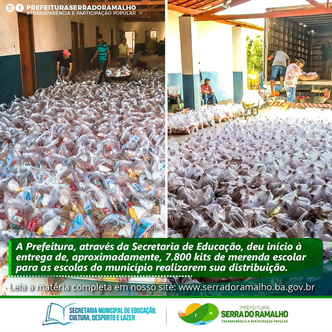 A Prefeitura, através da Secretaria de Educação, deu início à segunda remessa de entrega de kits de merenda escolar, com aproximadamente 7.800 kits para as escolas do município realizarem sua distribuição.