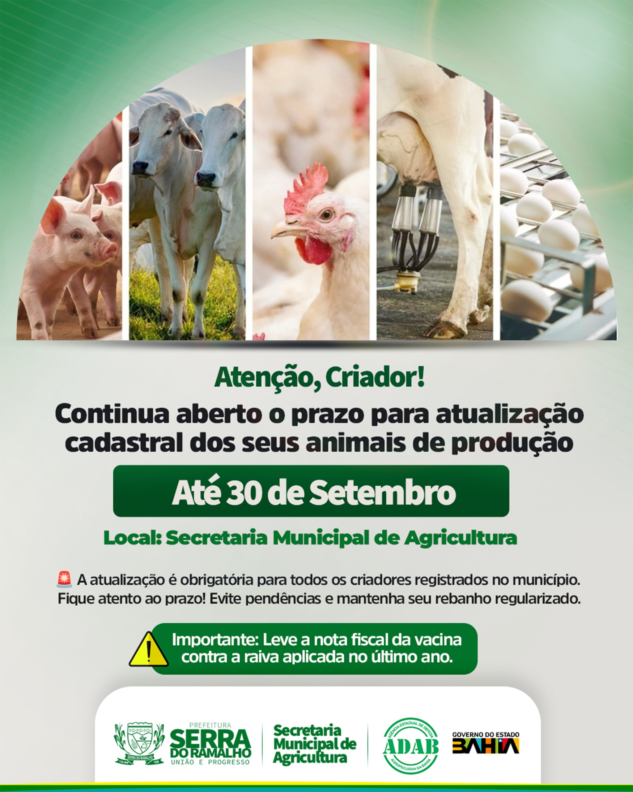 Atualização cadastral de animais de produção segue até 30 de setembro em Serra do Ramalho