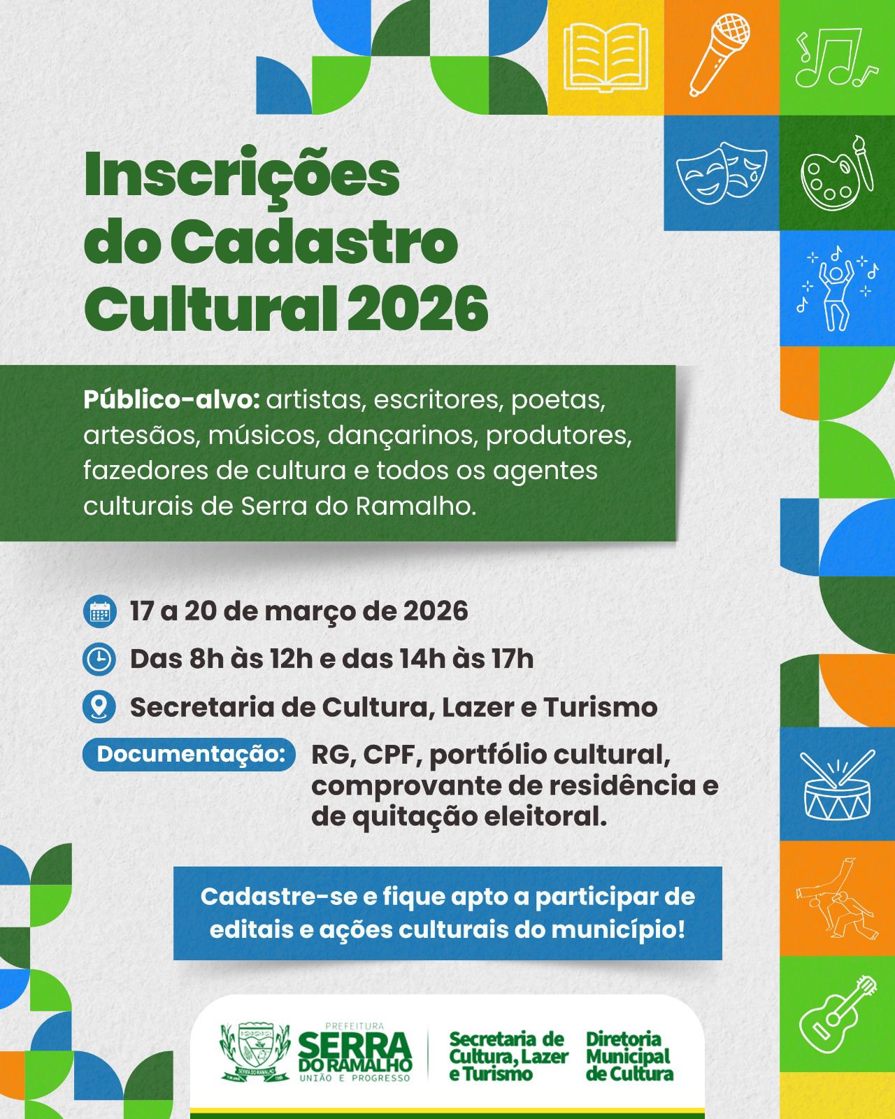 Cadastro Cultural 2026 Abre Inscrições Para Artistas e Agentes Culturais de Serra do Ramalho