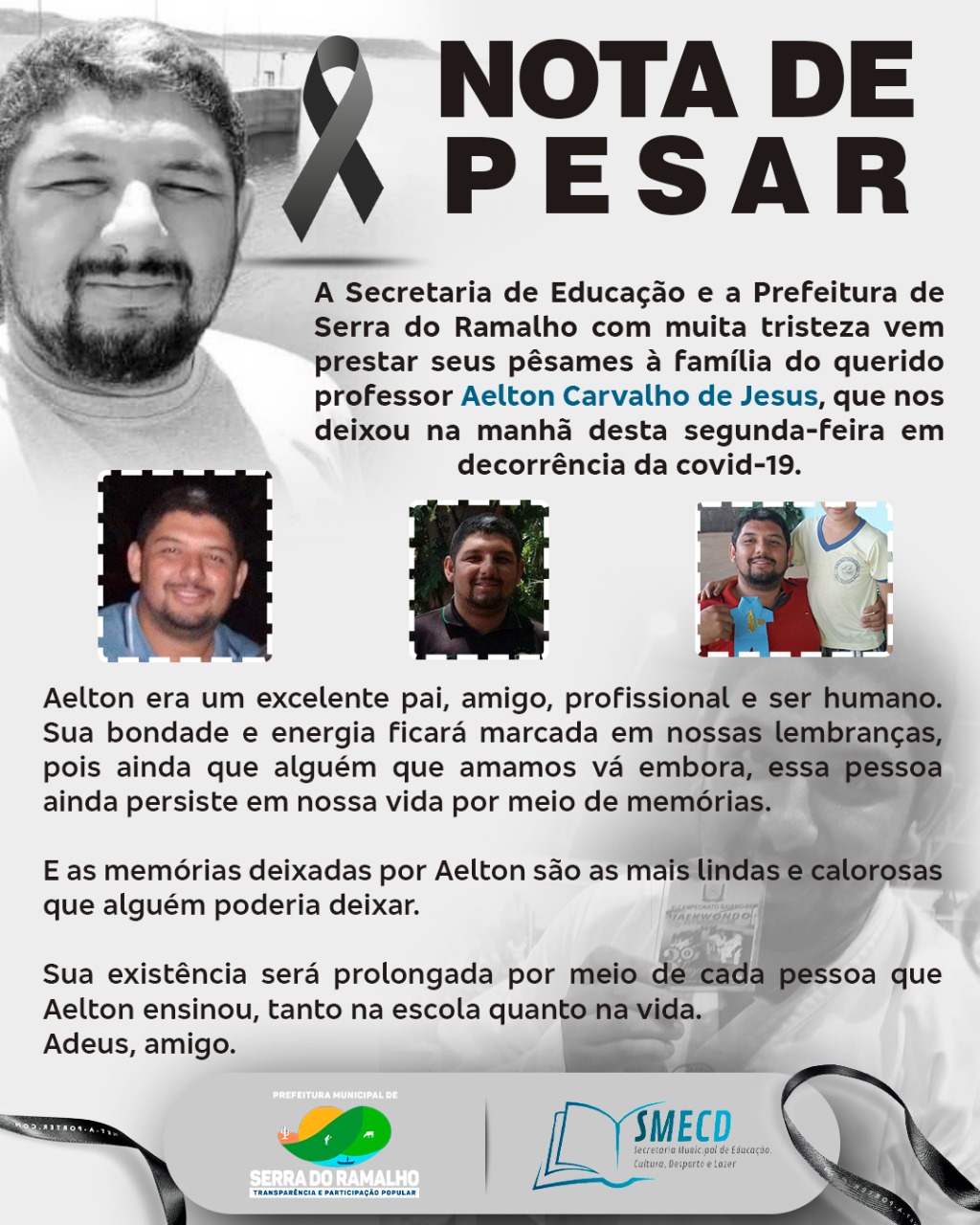 Comunicado de óbito Covid-19, em Serra do Ramalho BA.