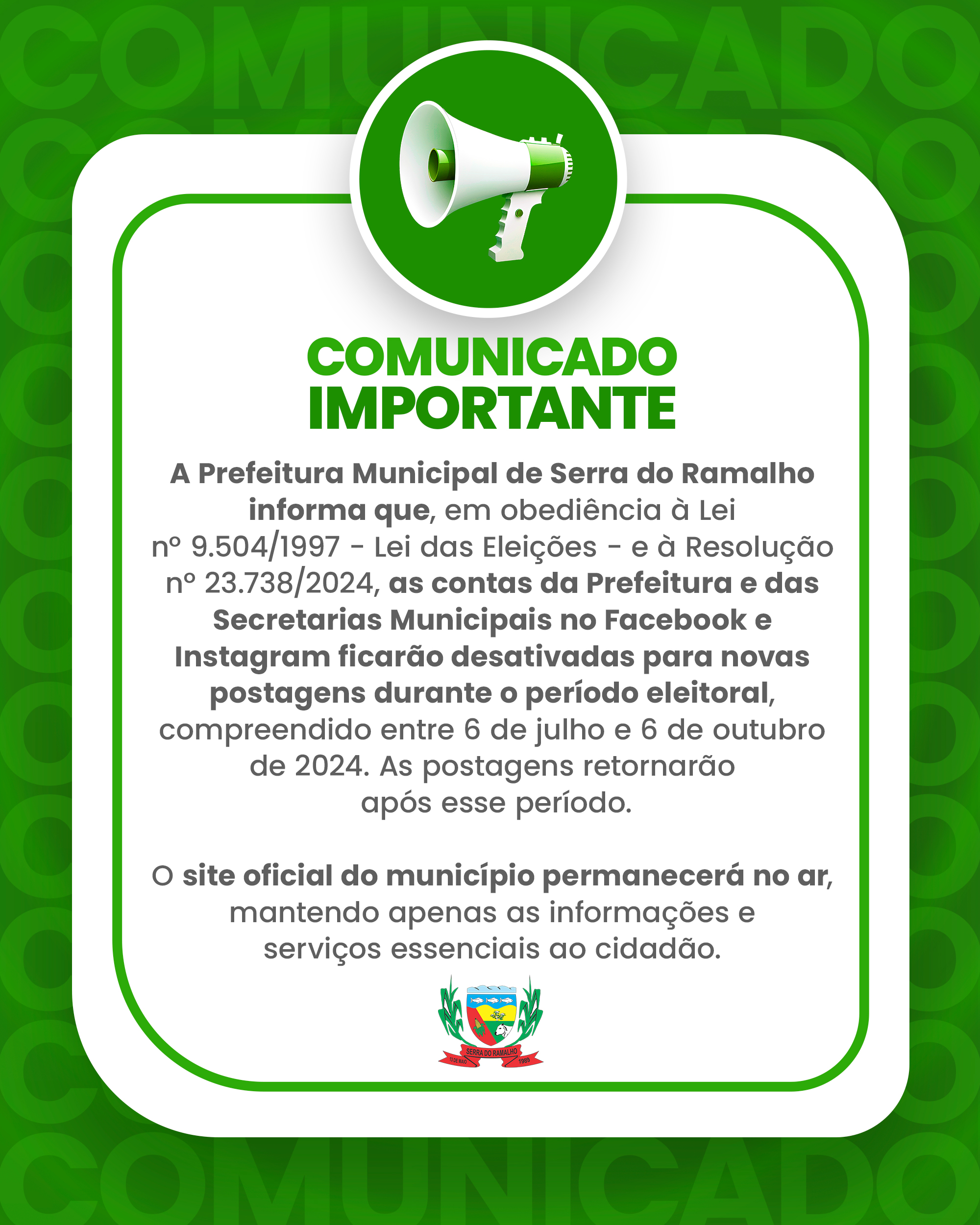 Contas da Prefeitura e das Secretarias Municipais nas redes sociais ficarão desativadas durante o período eleitoral