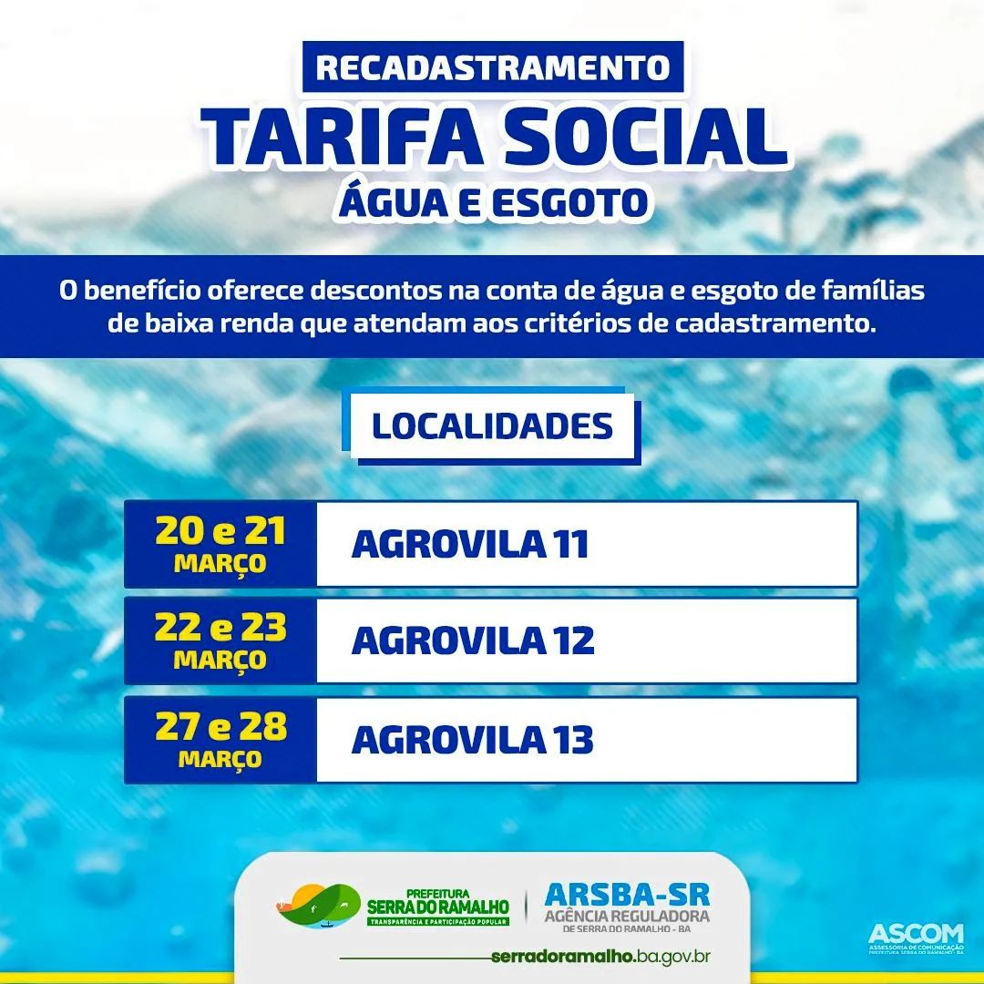 recadastramento da tarifa social da conta d'água