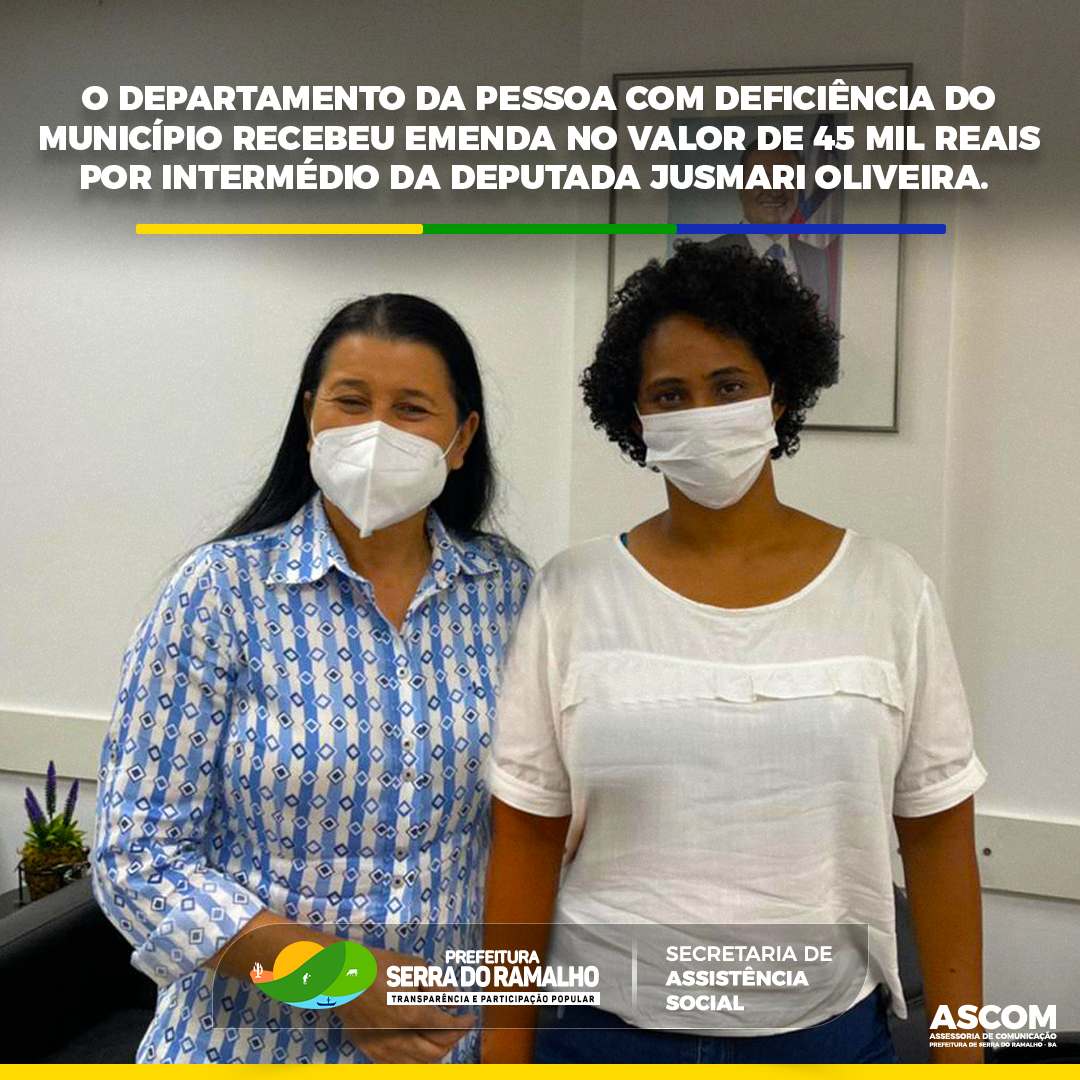 O Departamento da Pessoa com Deficiência do município recebeu emenda no valor de 45 mil reais por intermédio da Deputada Jusmari Oliveira.