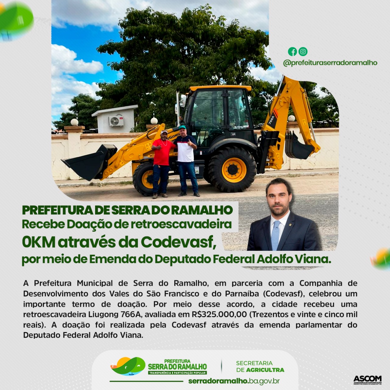 Prefeitura de Serra do Ramalho Recebe Doação de Retroescavadeira 0KM da Codevasf