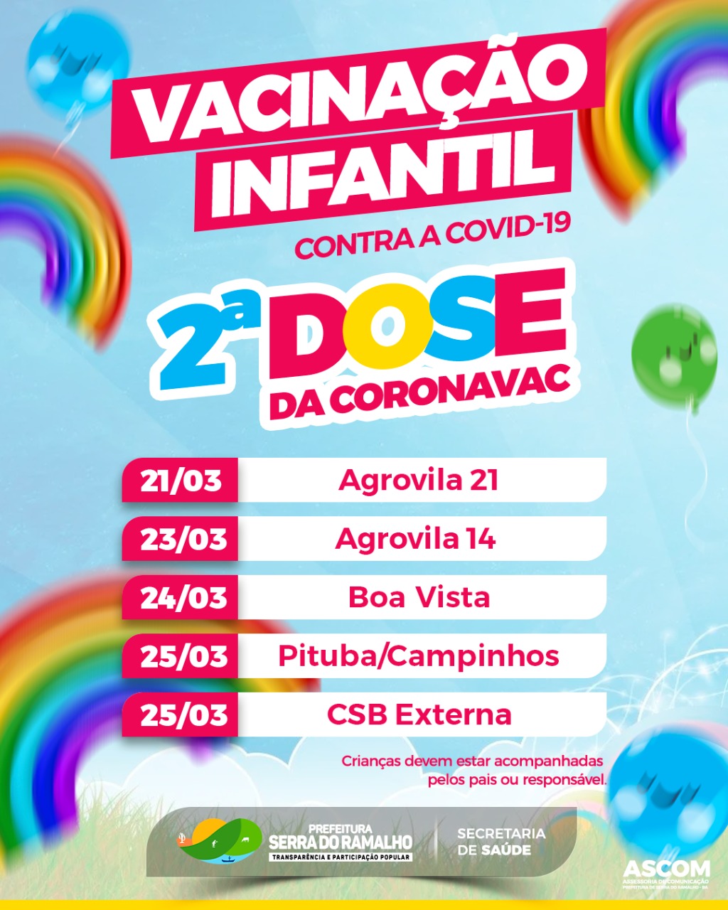 Atenção para o cronograma de vacinação infantil para a segunda dose da CORONAVAC!!!