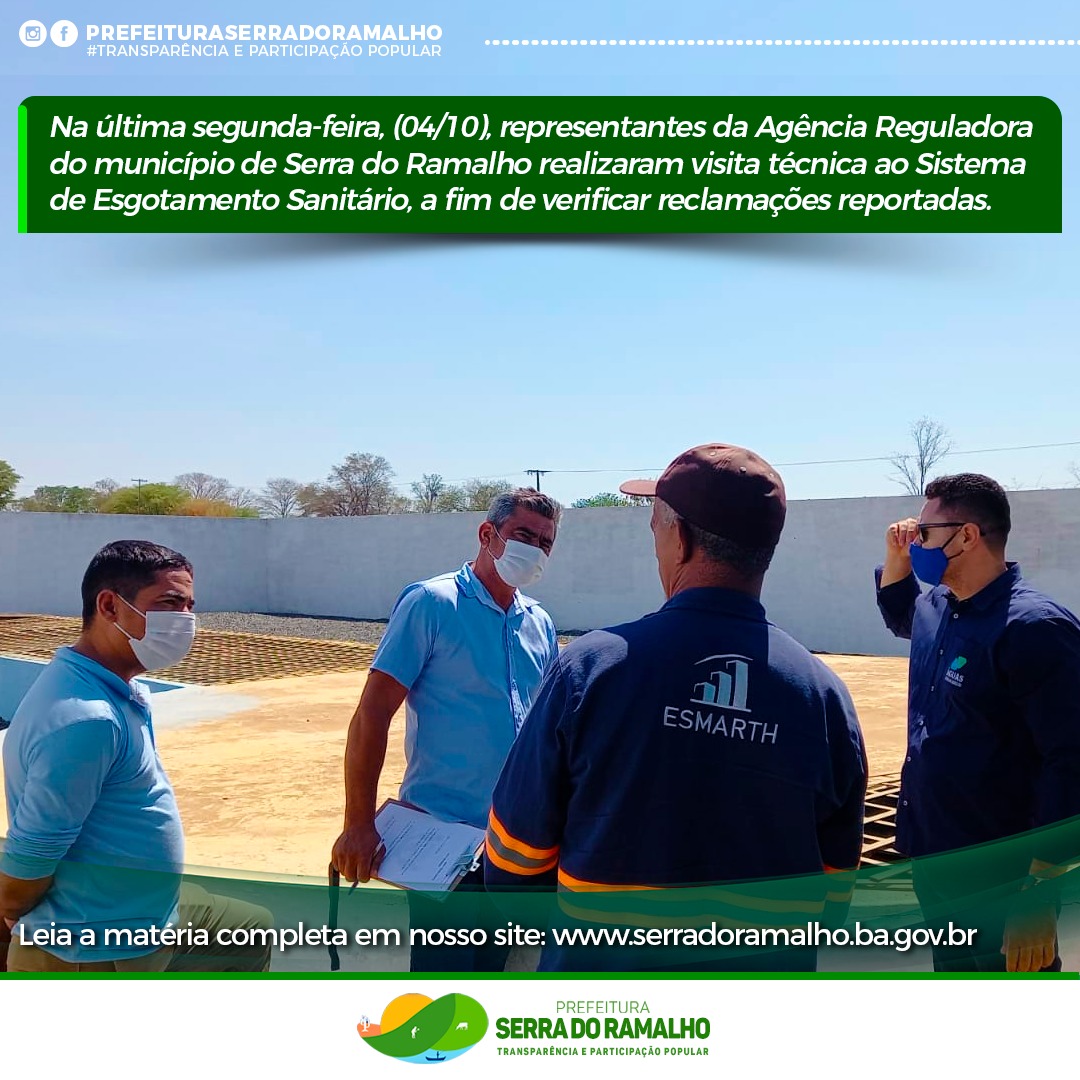 Na última segunda-feira, (04/10), representantes da Agência Reguladora de Serra do Ramalho realizaram visita técnica ao Sistema de Esgotamento Sanitário, a fim de verificar reclamações reportadas.