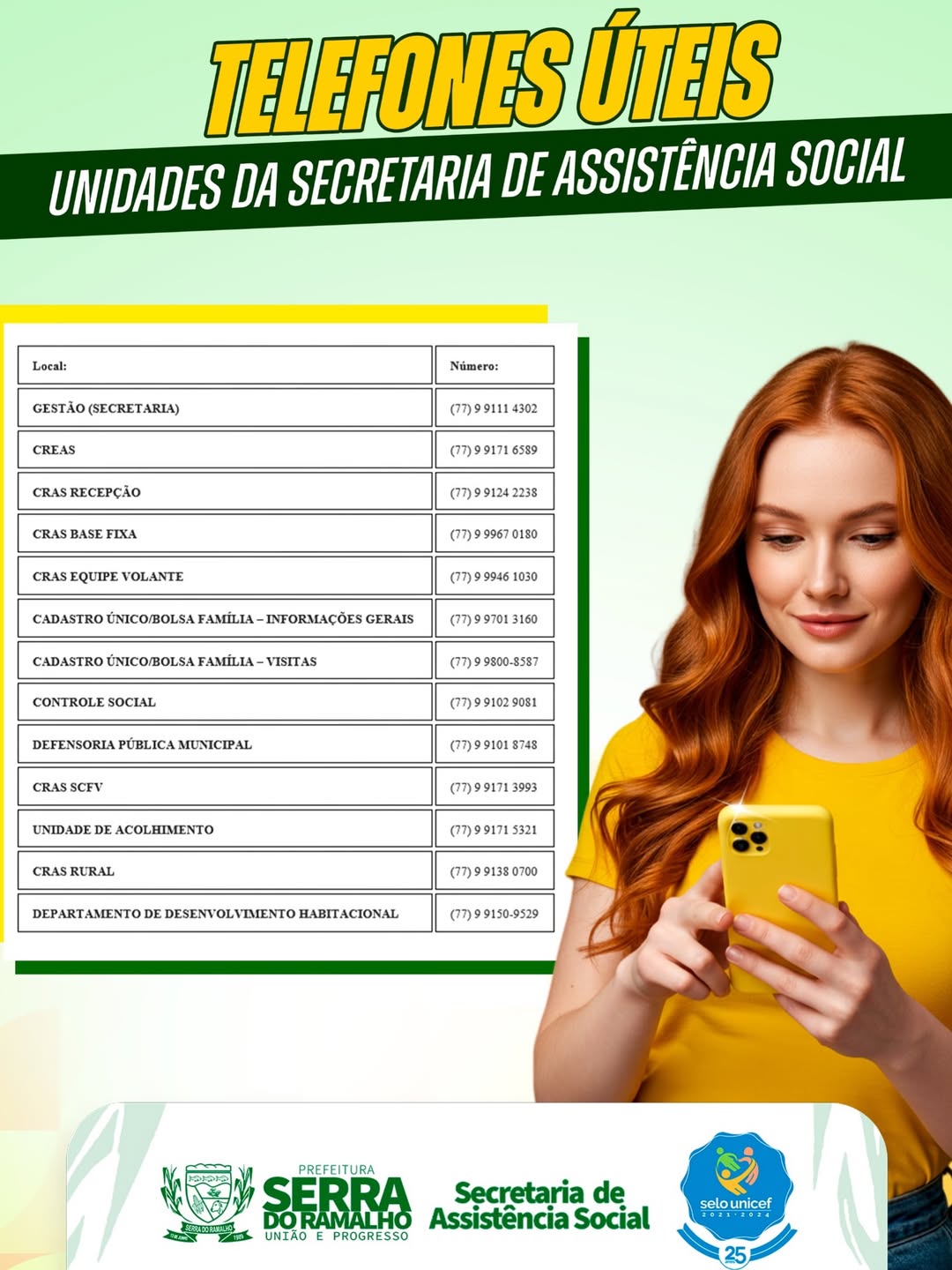 Secretaria de Assistência Social Disponibiliza Telefones Úteis das Unidades de Atendimento em Serra do Ramalho
