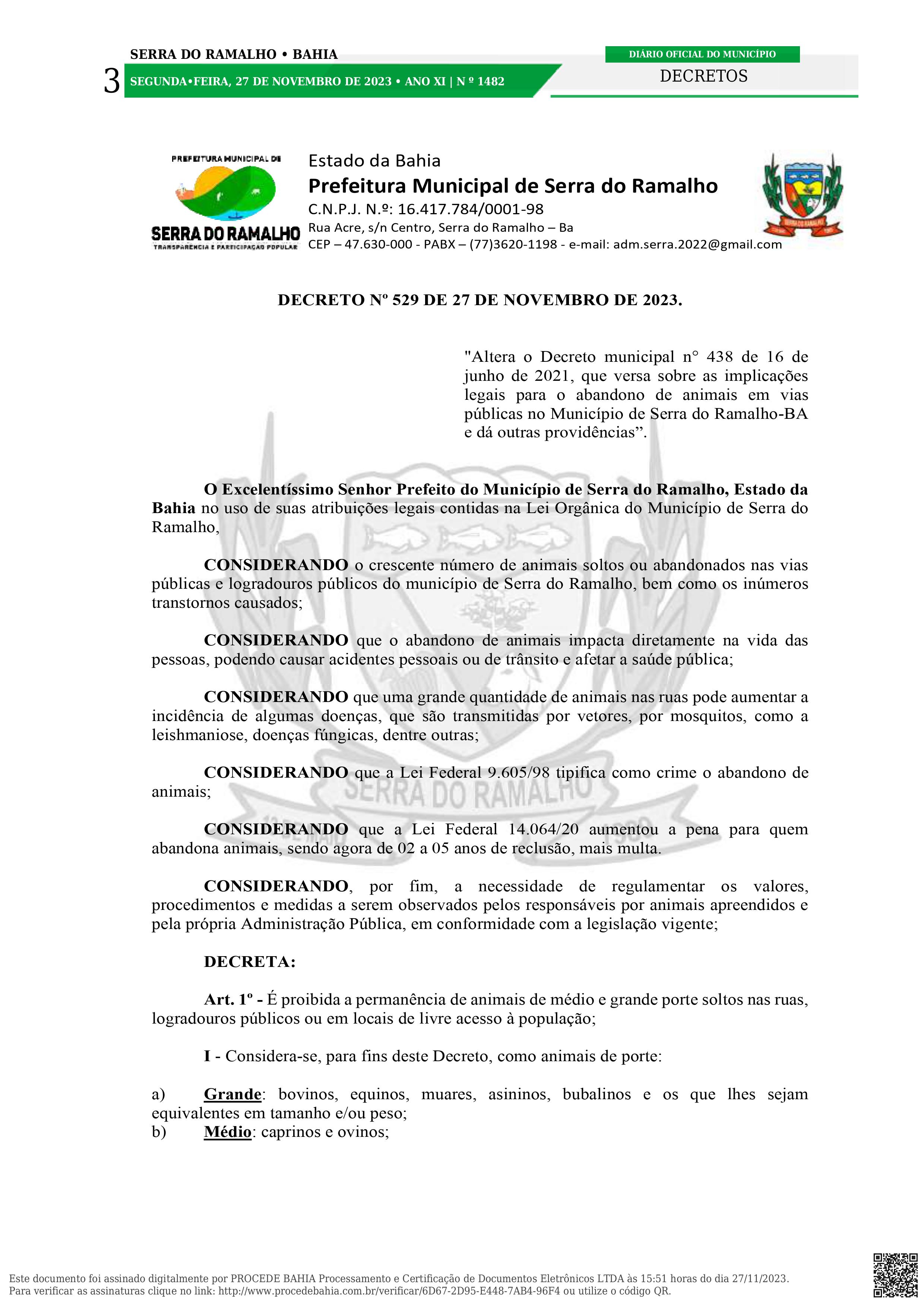 Serra do Ramalho Reforça Medidas: Novo Decreto para Controle de Animais Soltos nas Vias Públicas