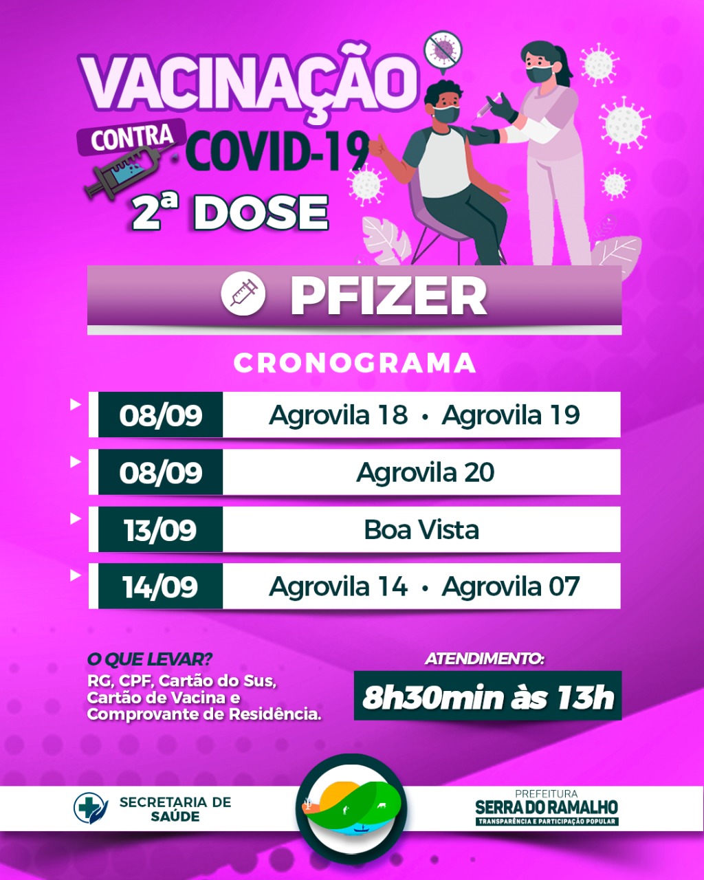 Atenção para o cronograma da vacinação da 2ª dose da PFIZER!