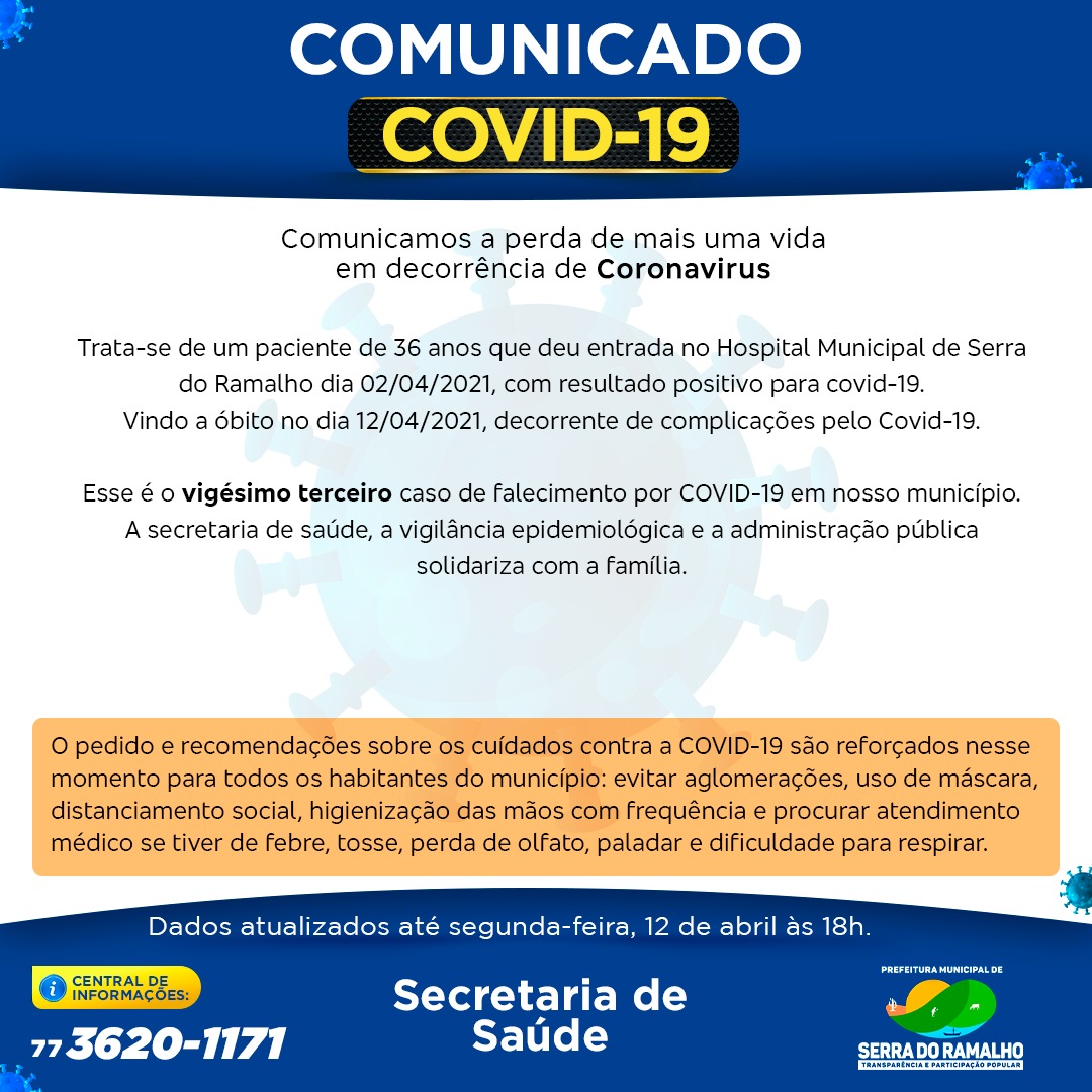 Comunicado de óbito Covid-19 , dia 12 de abril 2021.