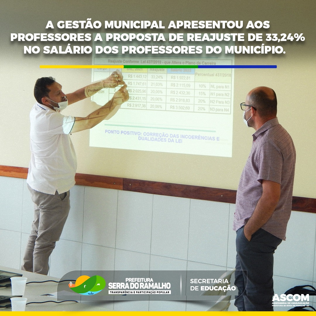 Secretaria de Administração e de Educação apresentou nesta quinta-feira (24) o reajuste do piso salarial de 33,24% dos professores